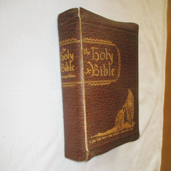 Vintage Holy Bible King James Version Leather Cover 12X8" Illustrated By Old Mas - Picture 5 of 12